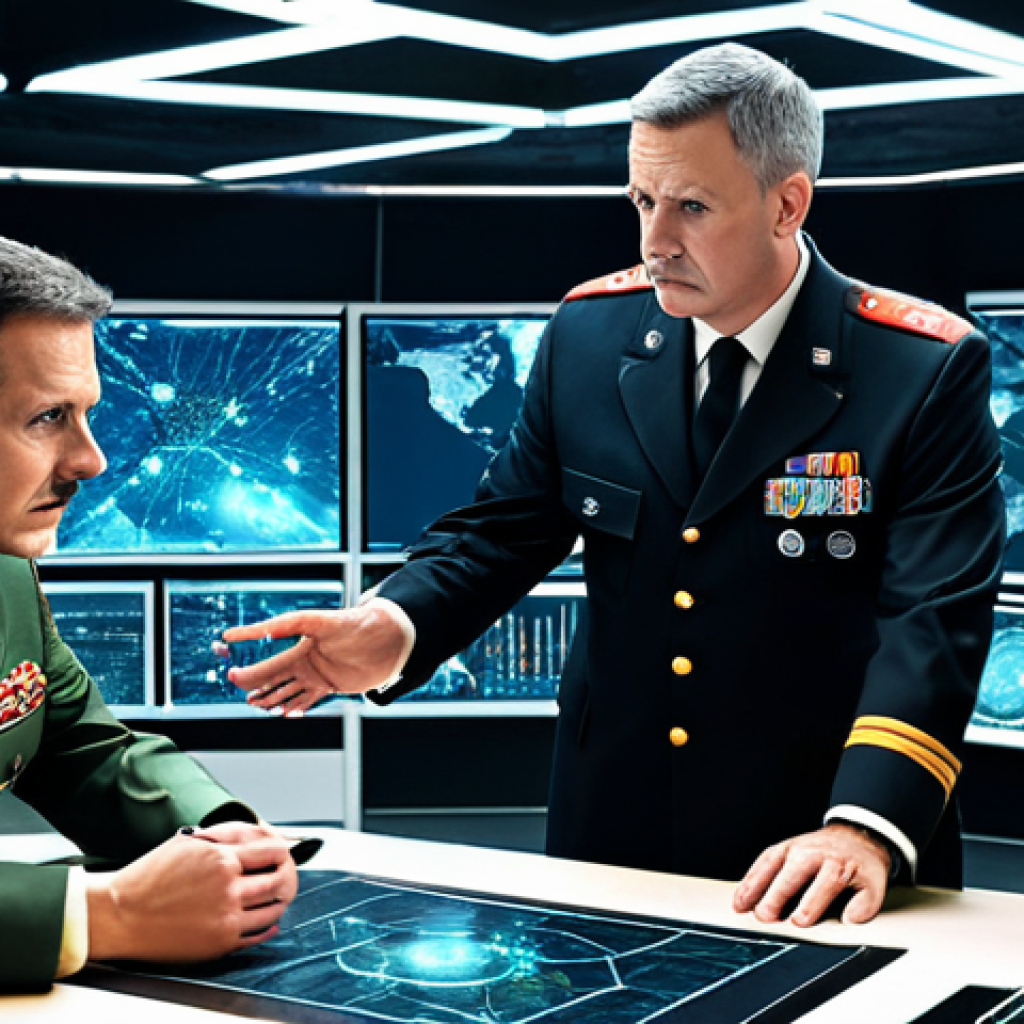 **

"A team of professional-looking military strategists in a modern war room, analyzing holographic displays of urban landscapes and cyber networks. They are fully clothed in appropriate military attire, safe for work. The atmosphere is tense but focused. The scene includes elements of technological warfare, such as drones and AI interfaces. Perfect anatomy, correct proportions, natural pose, well-formed hands, proper finger count, natural body proportions, professional, modest, family-friendly."

**