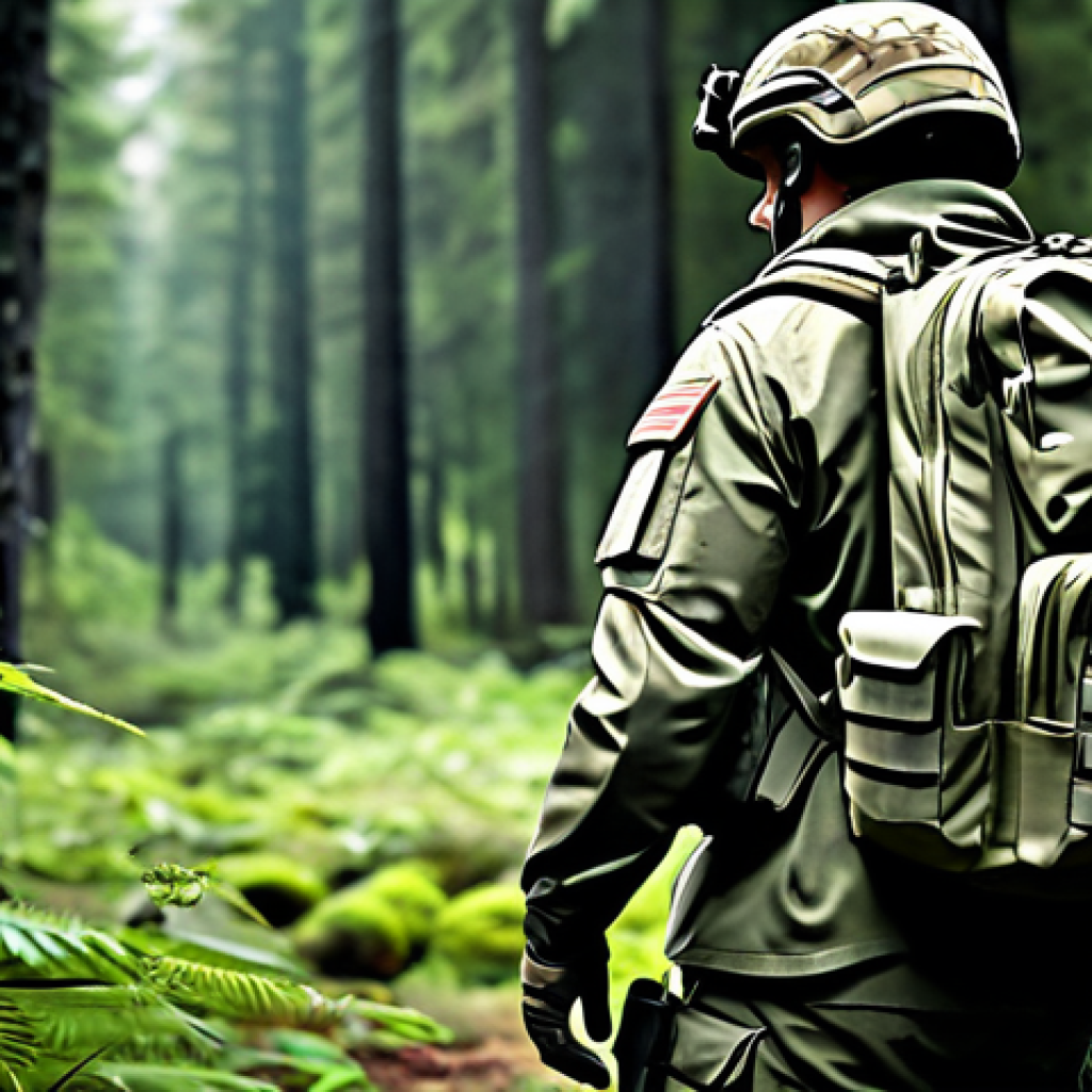 육군 군장 꾸리는 방법 - Tactical Backpack in the Field**
"A fully clothed soldier inspecting a tactical backpack in a dense...