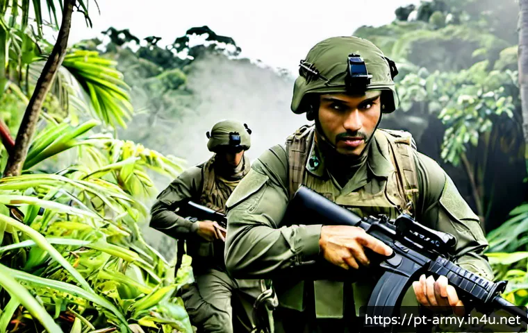 Home 17 육군 특수 작전 부대 - Photorealistic Brazilian special operations soldiers in modern camouflage uniforms and protective ge...