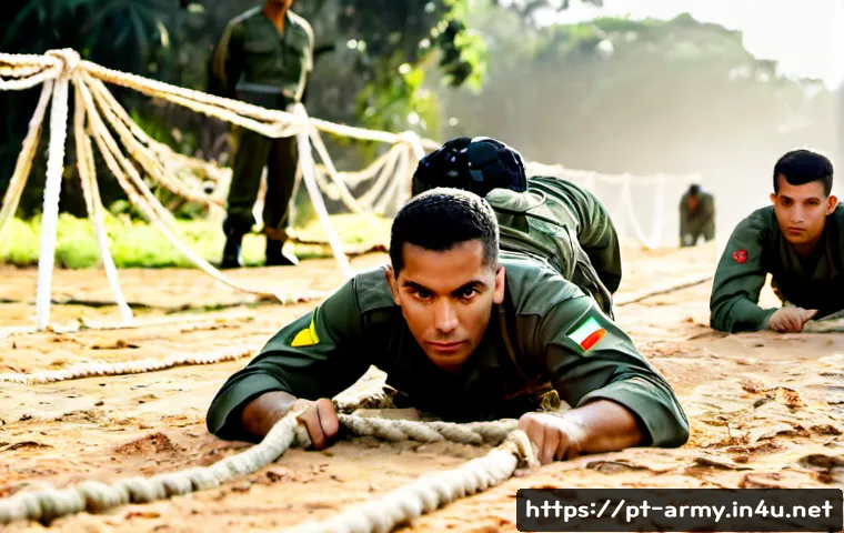 Home 30 육군 군사훈련 체험기 - Photorealistic Brazilian military training experience, adult civilian recruits in plain unmarked cam...